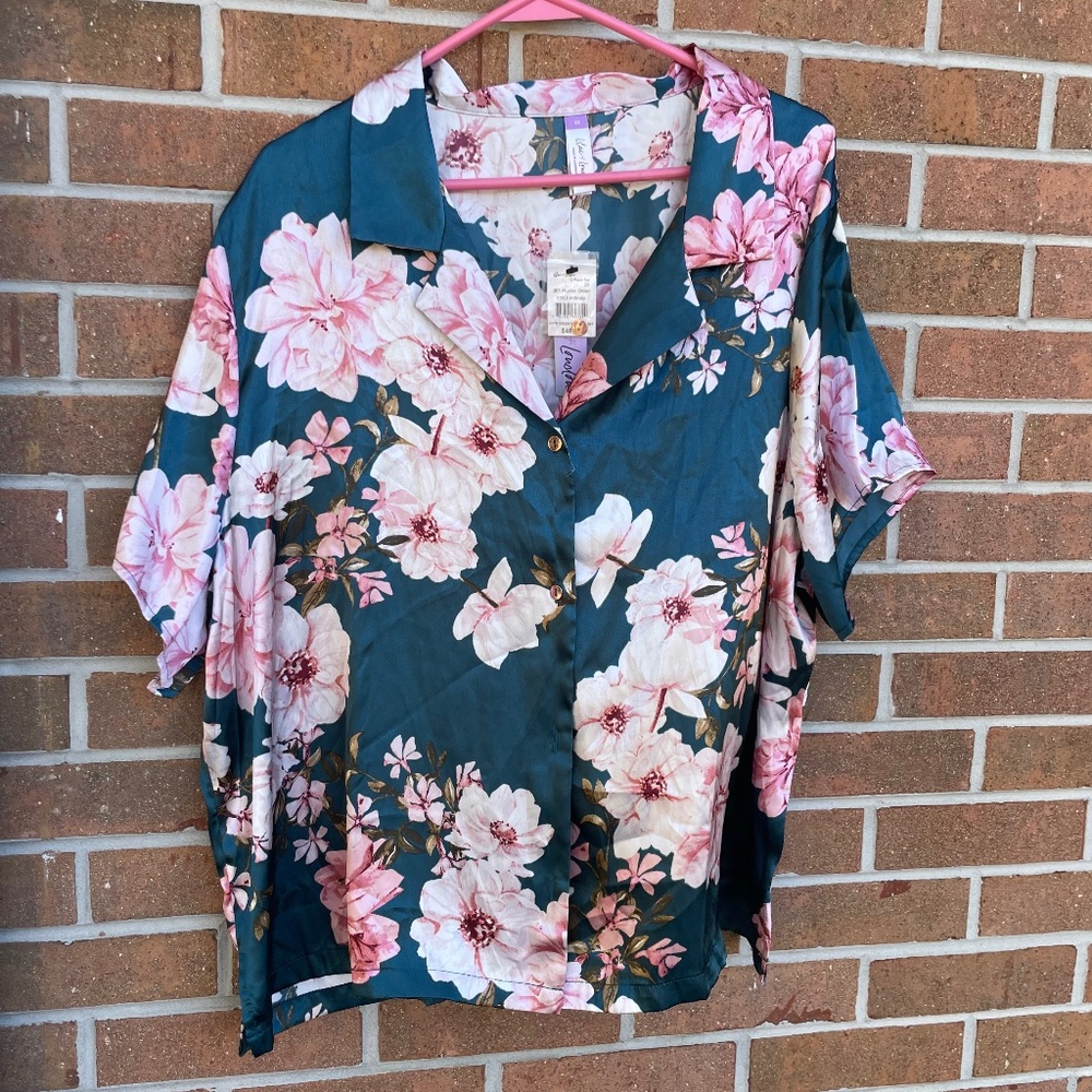 Lilac and London NWT Hunter Green Floral Pajama Set 2X